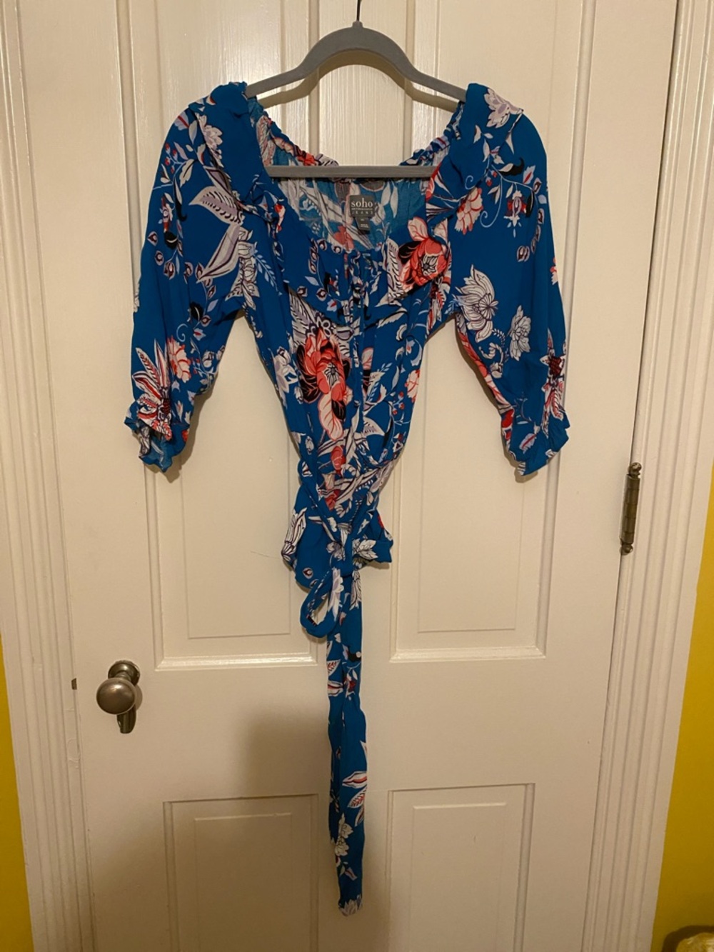 Soho Royal Blue Floral Tie-Front Blouse